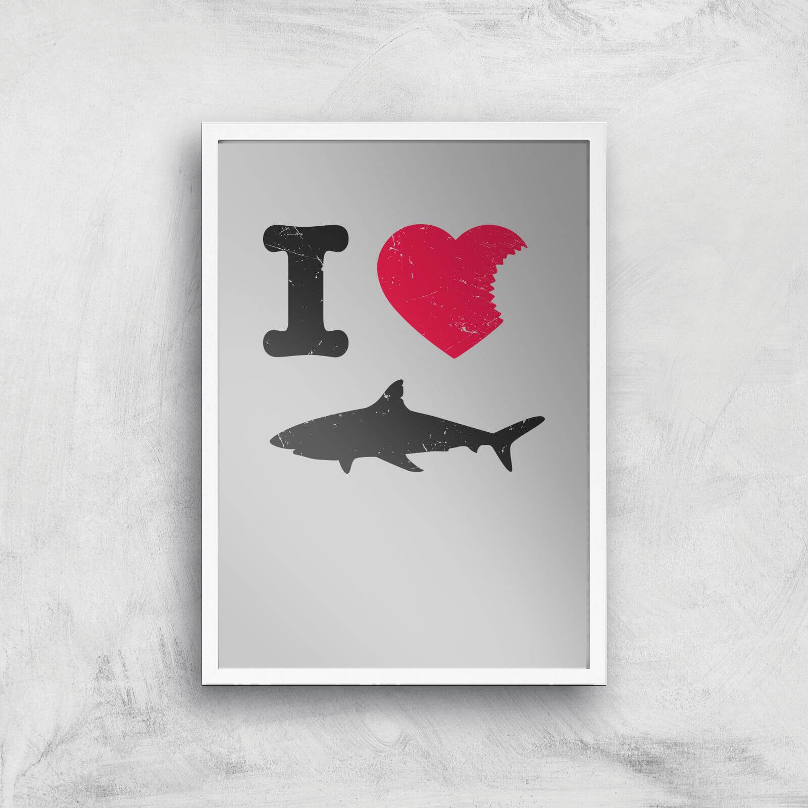 I Love Sharks Art Print - A3 - White Frame