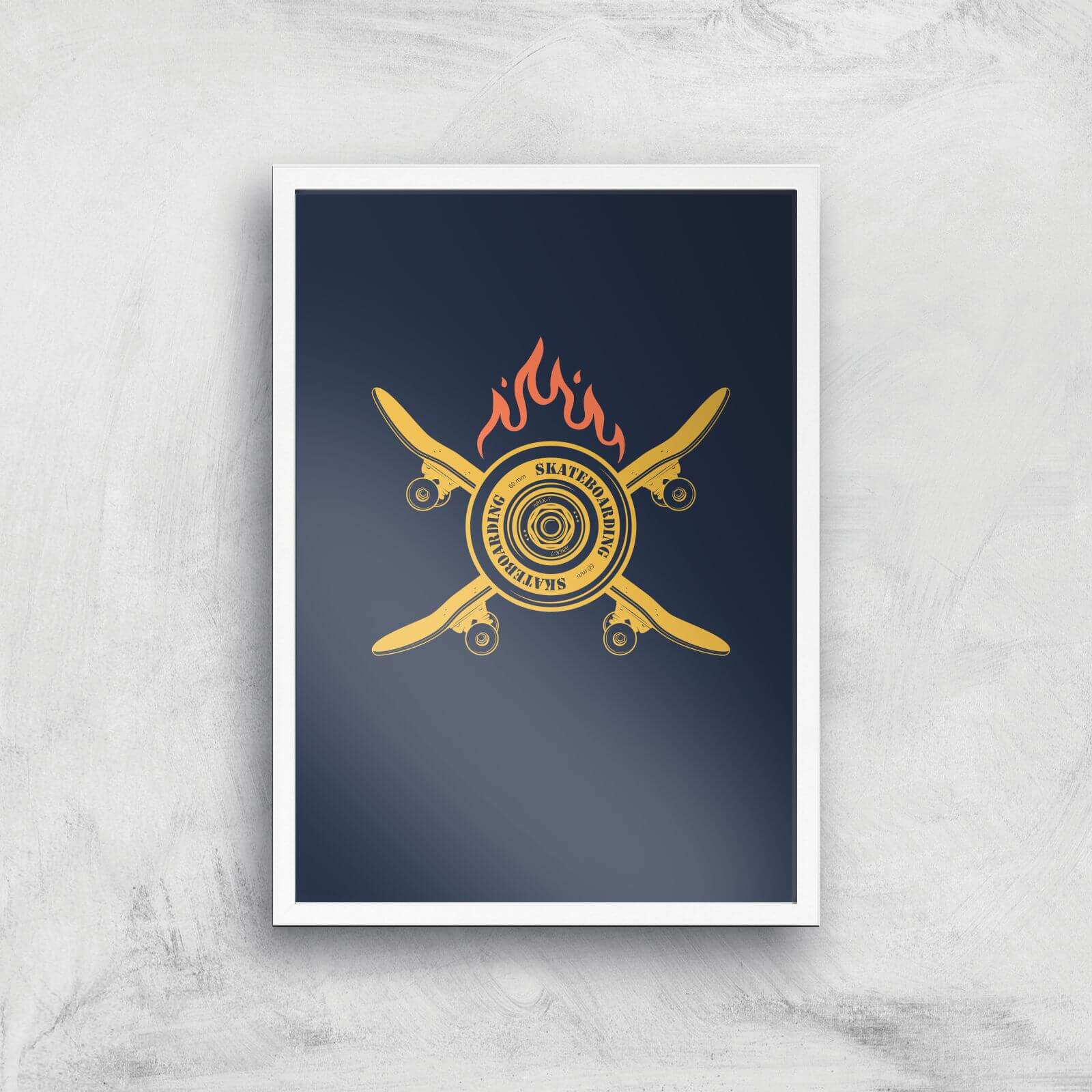 Skateboards On Fire Art Print - A3 - White Frame