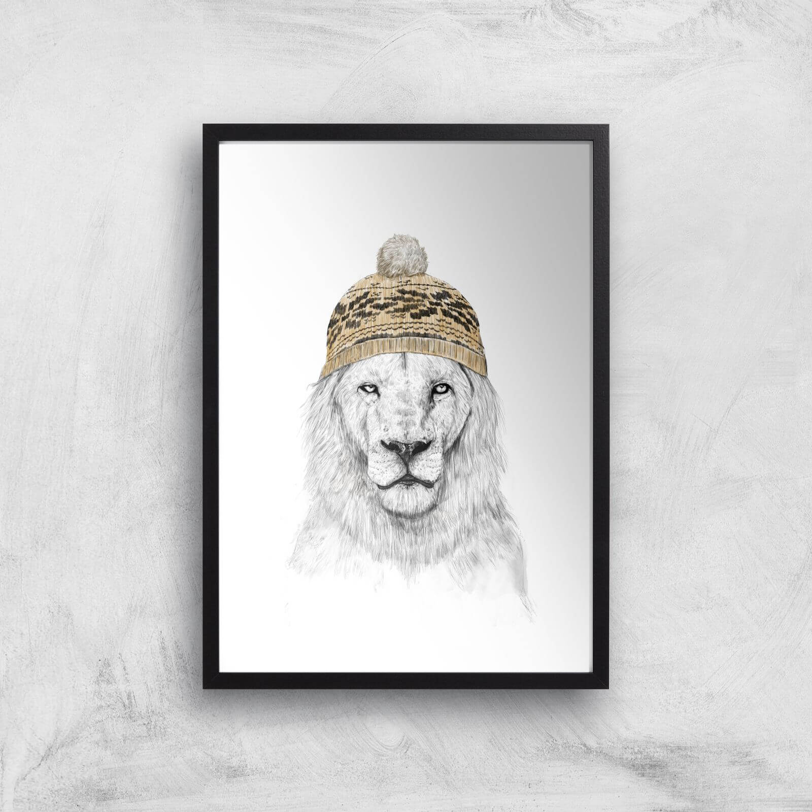 Balazs Solti Lion with Hat Art Print - A3 - Black Frame