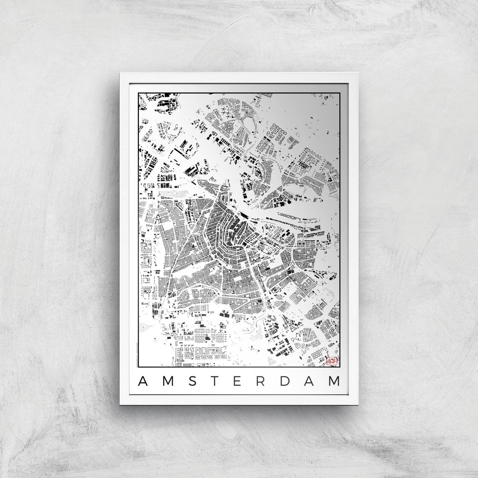 City Art Black and White Amsterdam Map Art Print - A3 - White Frame