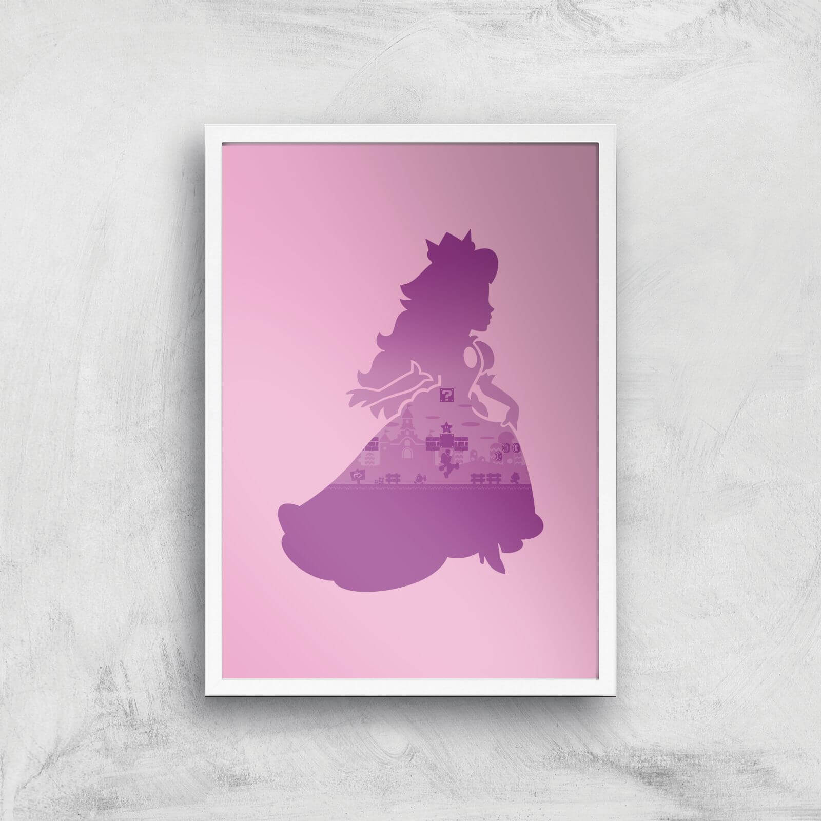 Nintendo Super Mario Peach Silouette Art Print - A3 - White Frame