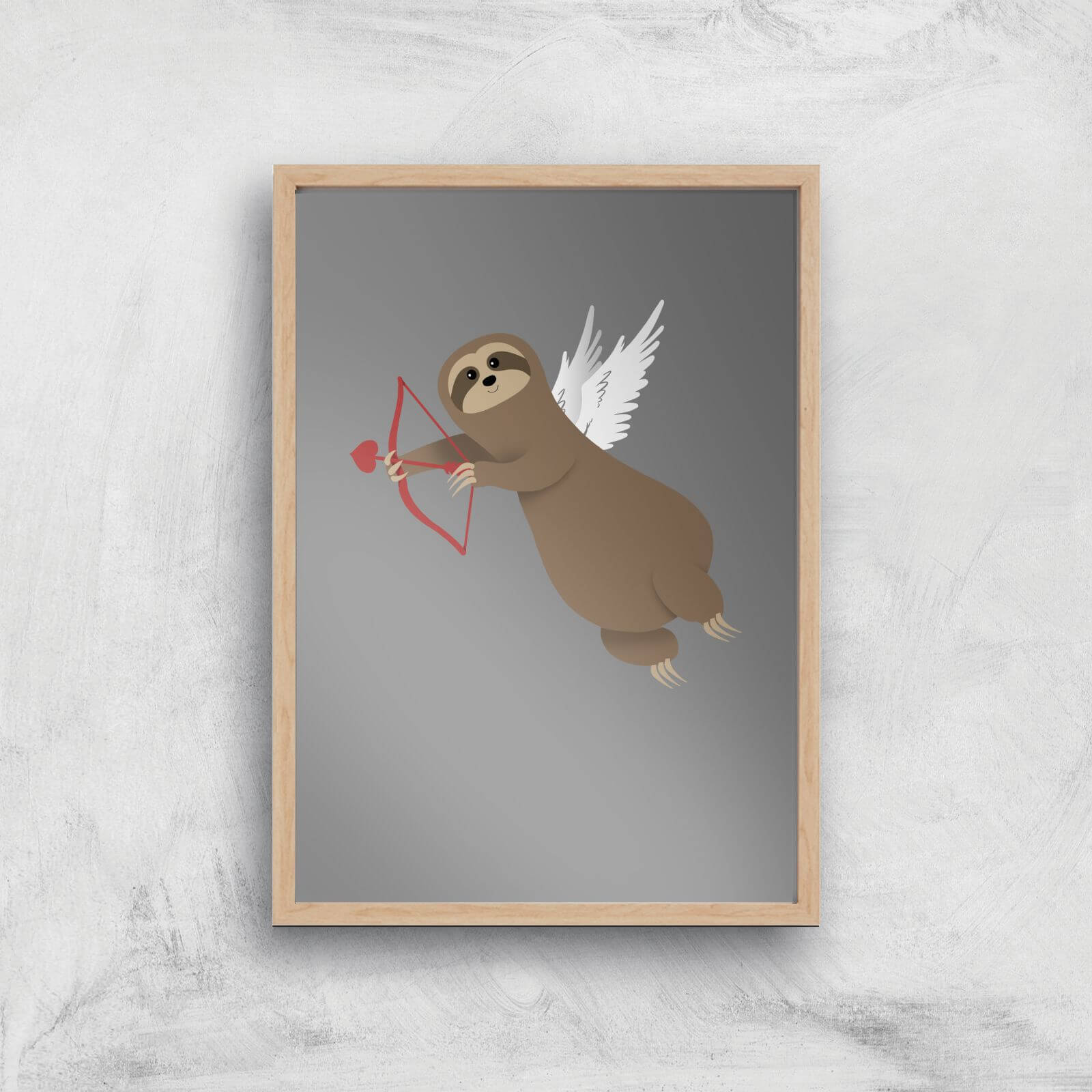 Sloth Cupid Art Print - A3 - Wood Frame