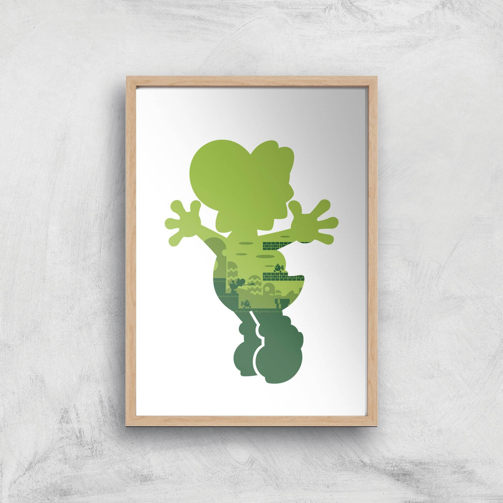 Nintendo Super Mario Yoshi Silhouette Art Print - A3 - Wood Frame