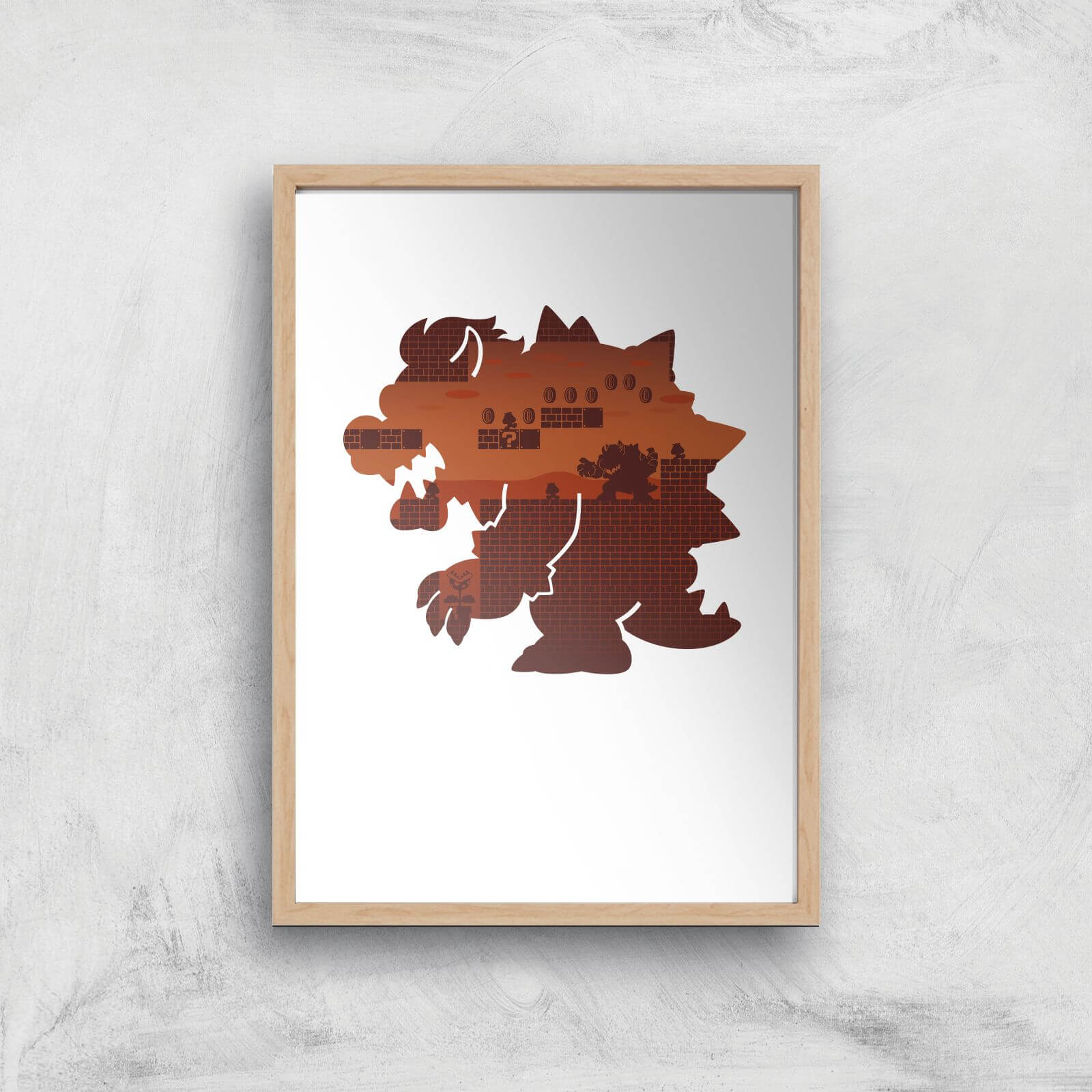 Nintendo Super Mario Bowser Silhouette Art Print - A3 - Wood Frame