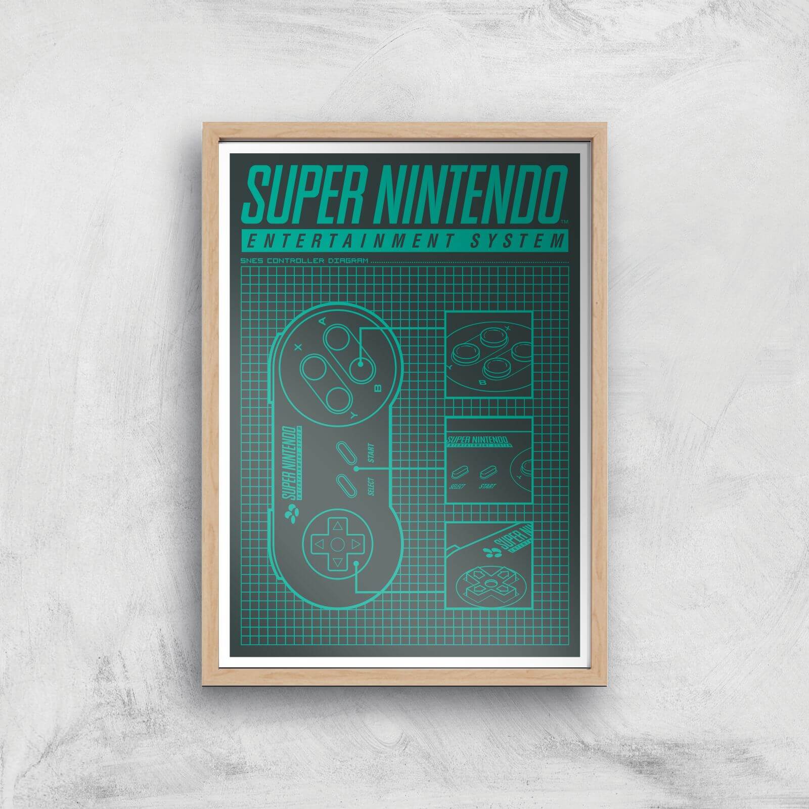 Nintendo SNES Controller Art Print - A3 - Wood Frame