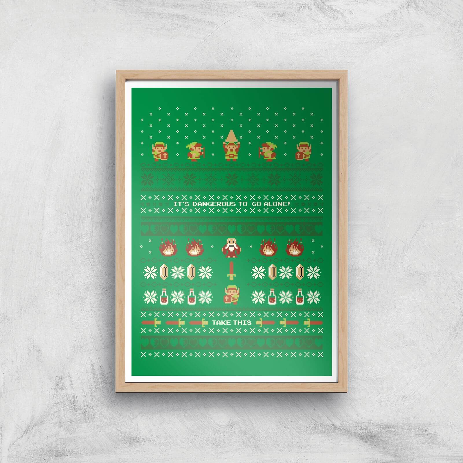 Nintendo It's Dangerous To Go Alone Art Print - A3 - Wood Frame