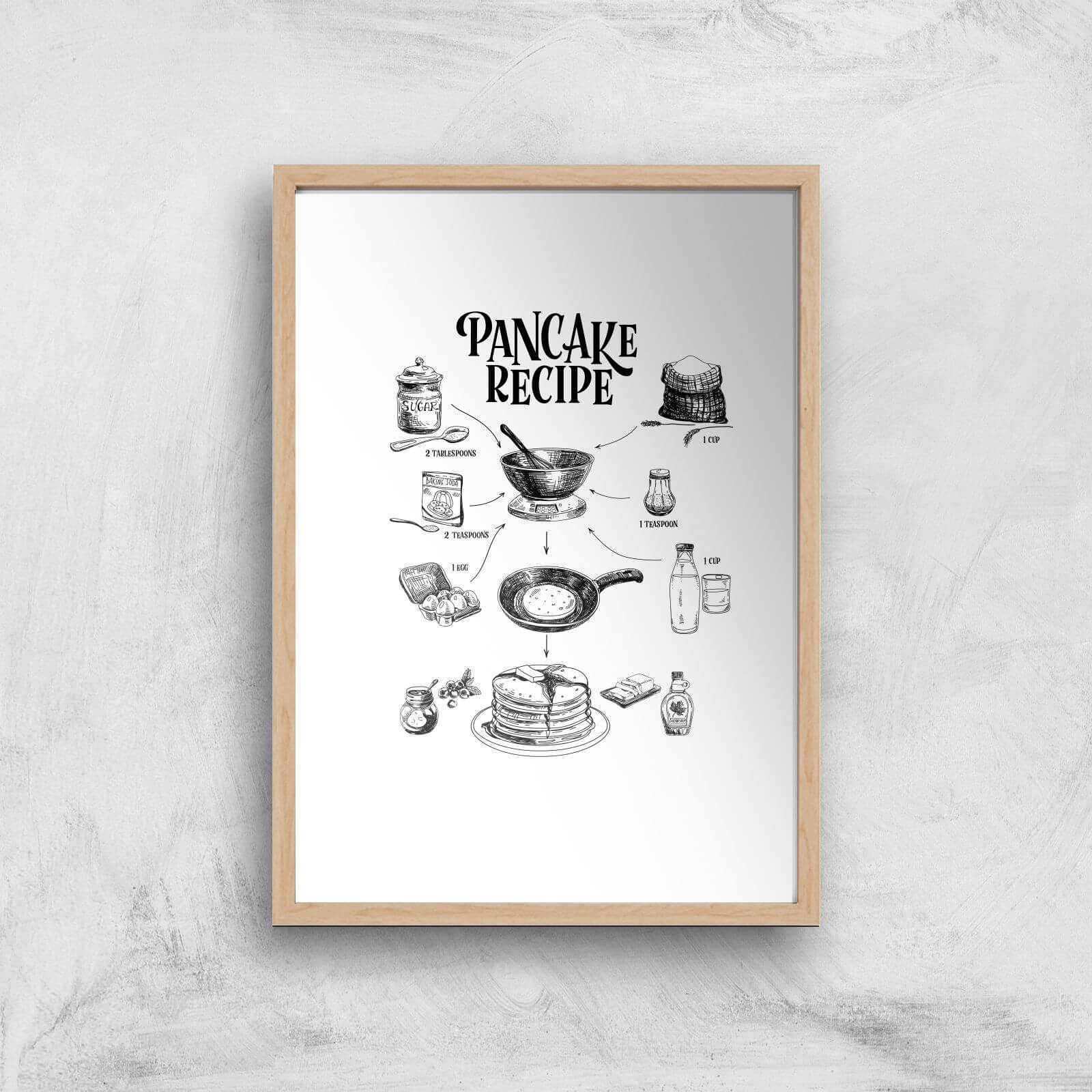 Pancake Recipe Art Print - A3 - Wood Frame