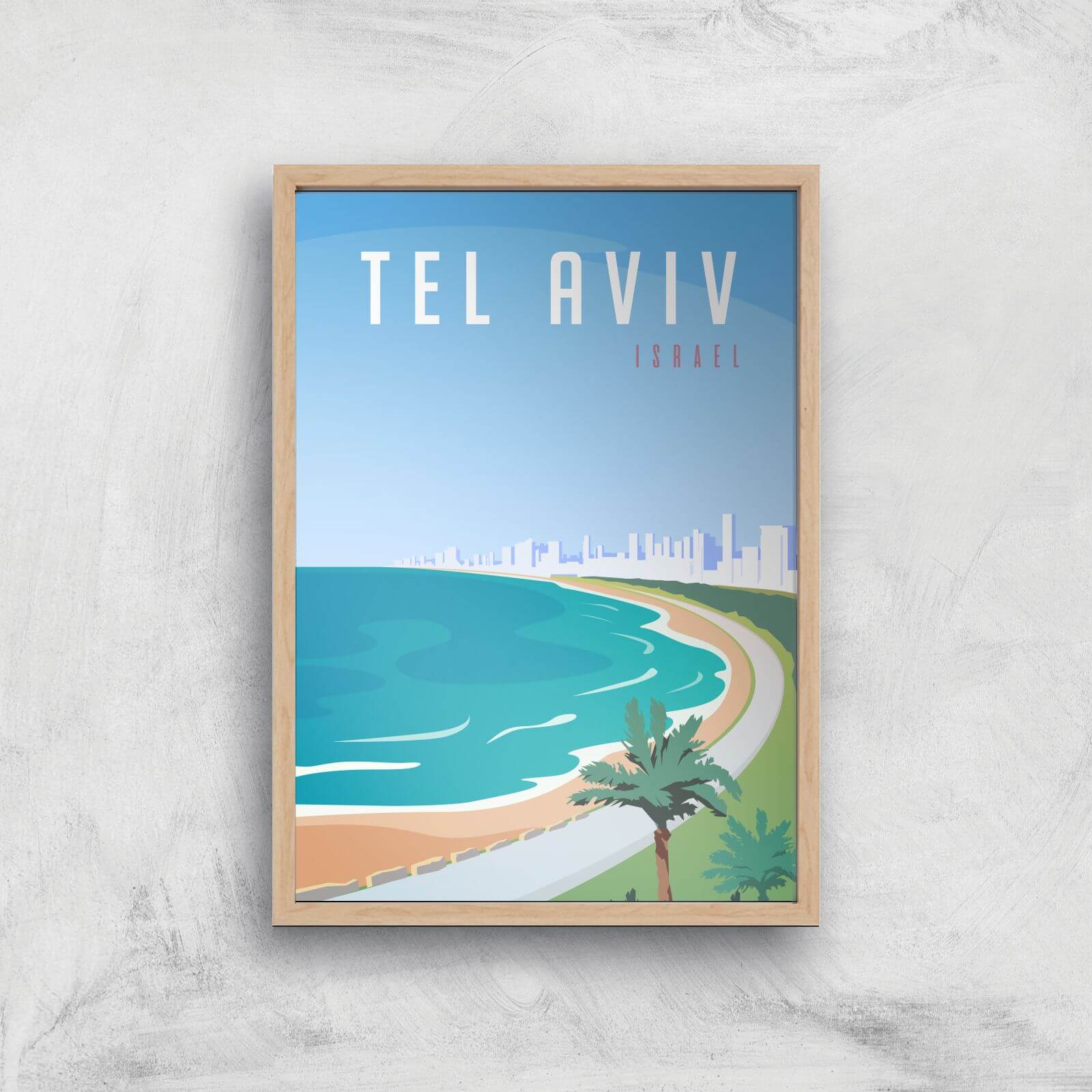 Visit... Tel Aviv Giclée Art Print - A4 - Wooden Frame