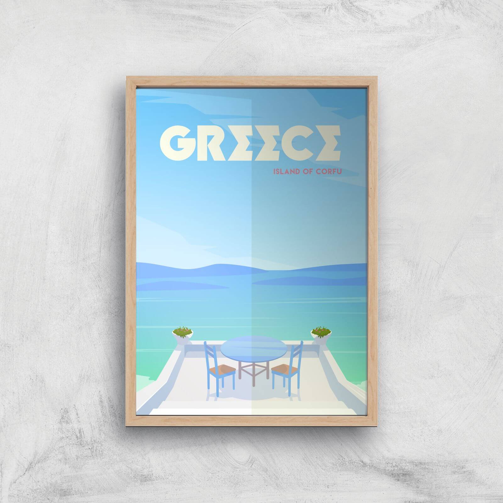 Visit... Greece Giclée Art Print - A3 - Wooden Frame