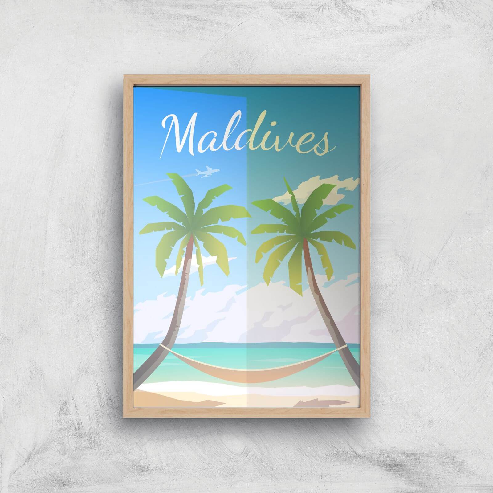 Visit... Maldives Giclée Art Print - A3 - Wooden Frame