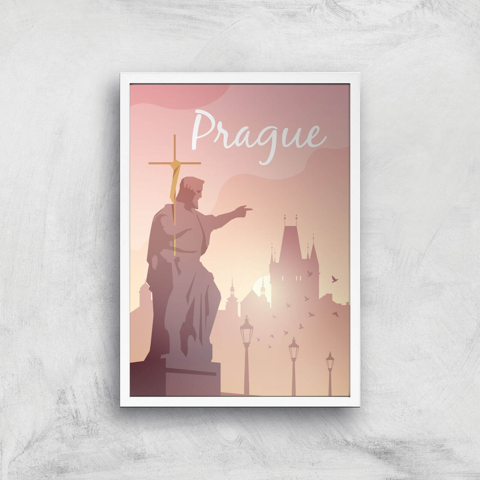 Visit... Prague Giclée Art Print - A2 - White Frame