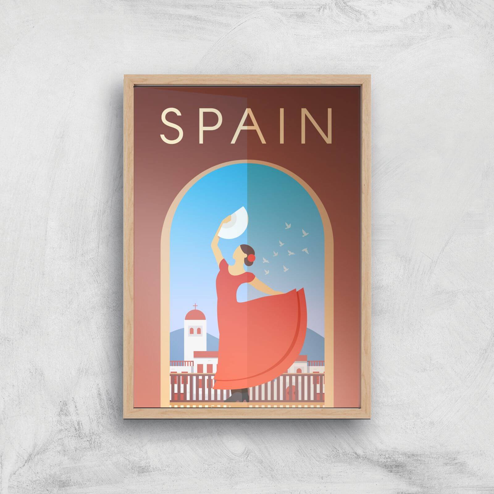 Visit... Spain Giclée Art Print - A3 - Wooden Frame