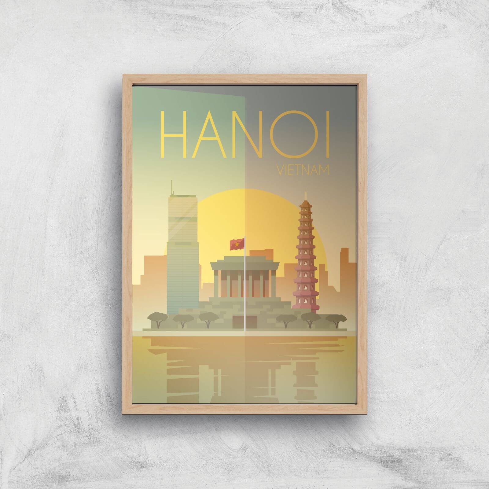 Visit... Hanoi Giclée Art Print - A4 - Wooden Frame