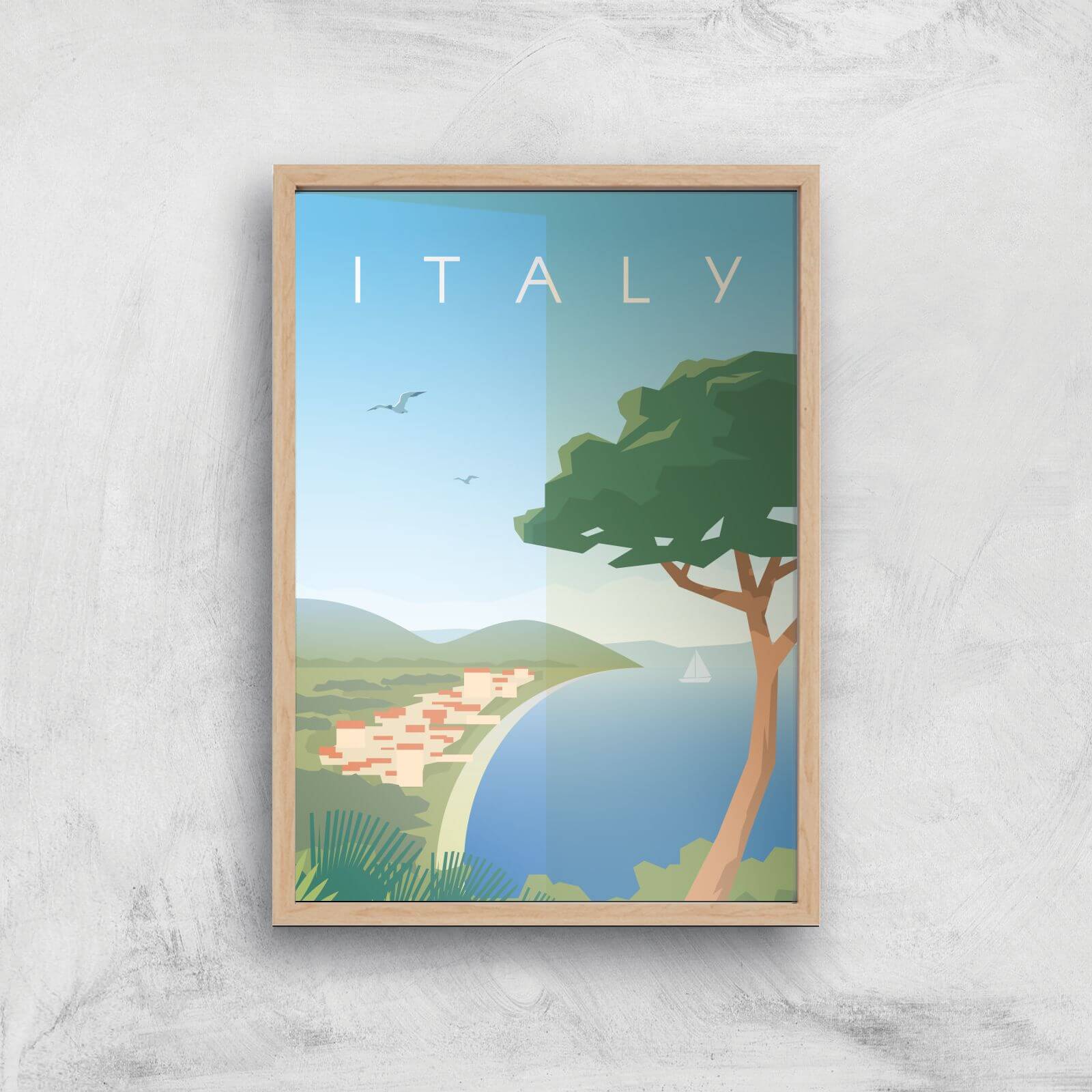 Visit... Italy Giclée Art Print - A3 - Wooden Frame