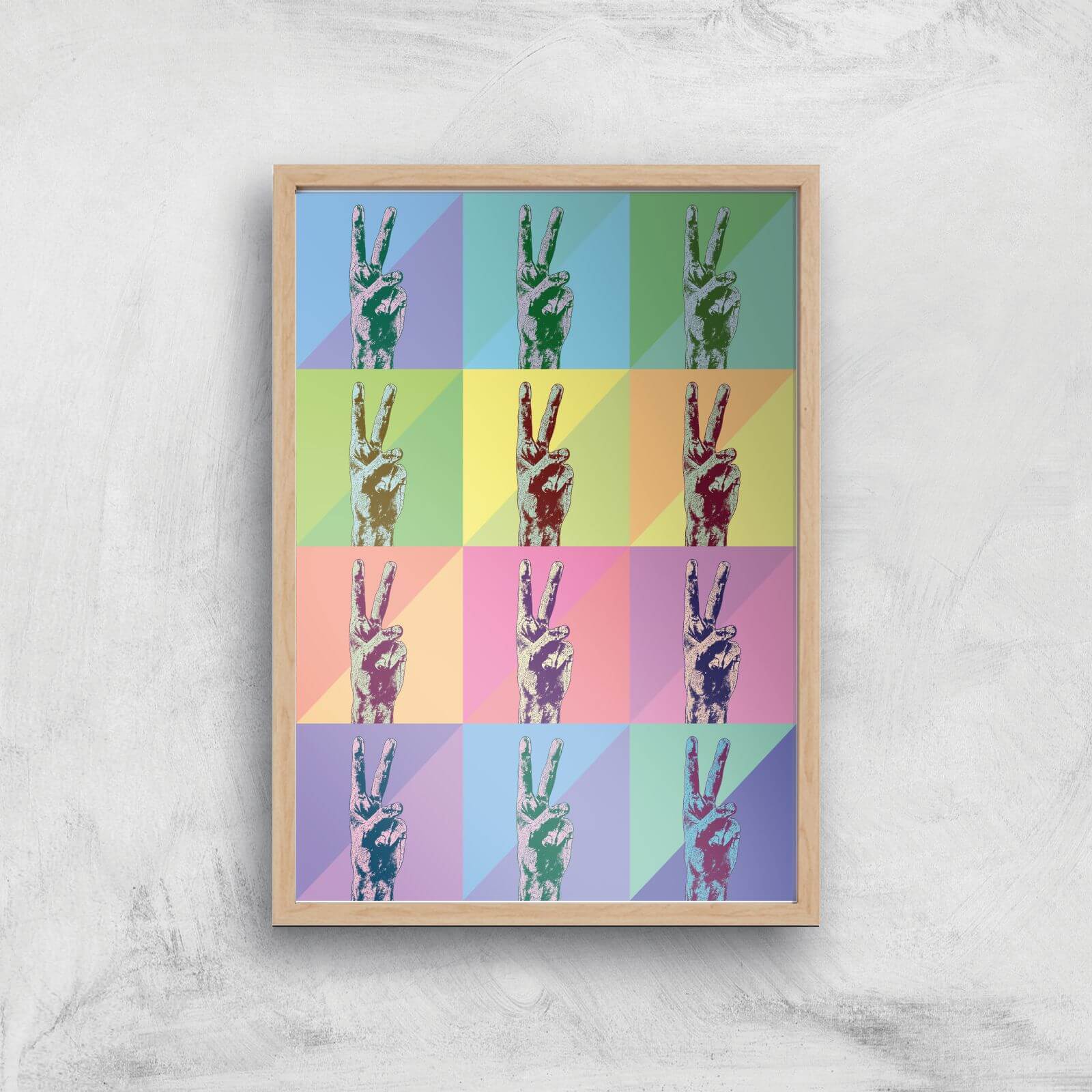 Multi Colour Pop Peace Sign Giclée Art Print - A2 - Wooden Frame