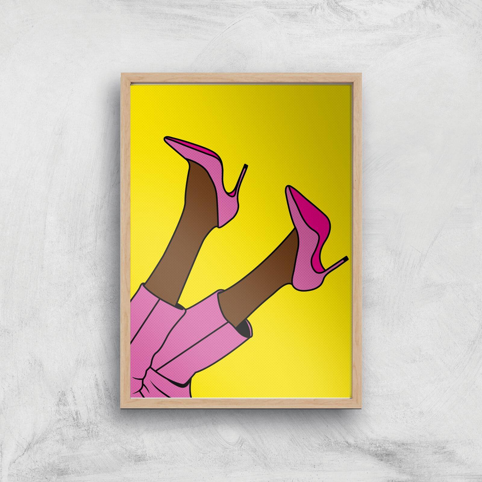 Pink Heels Lifted Giclée Art Print - A4 - Wooden Frame