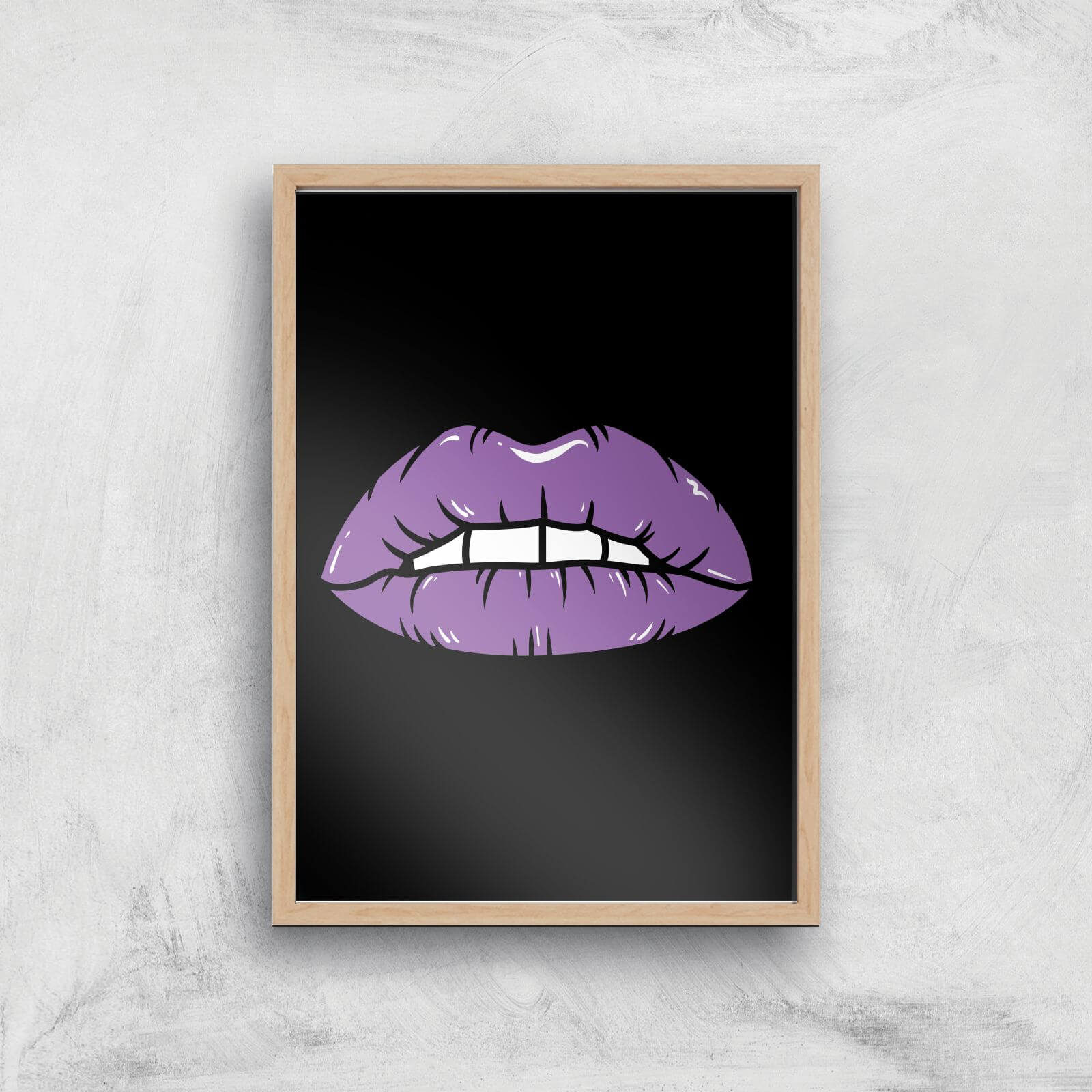Purple Lips Giclée Art Print - A4 - Wooden Frame