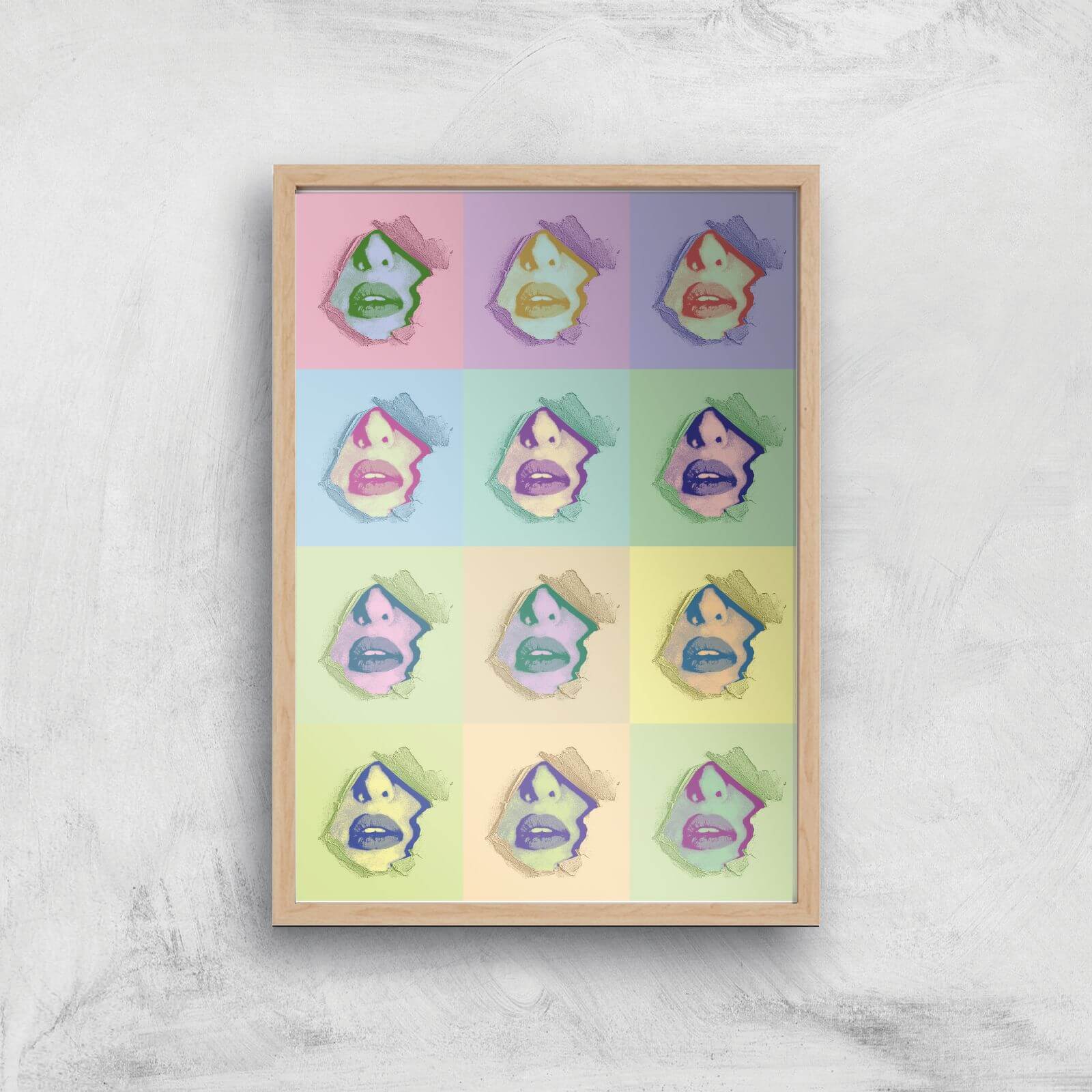 Multi Colour Sexy Lips Break Through Giclée Art Print - A3 - Wooden Frame