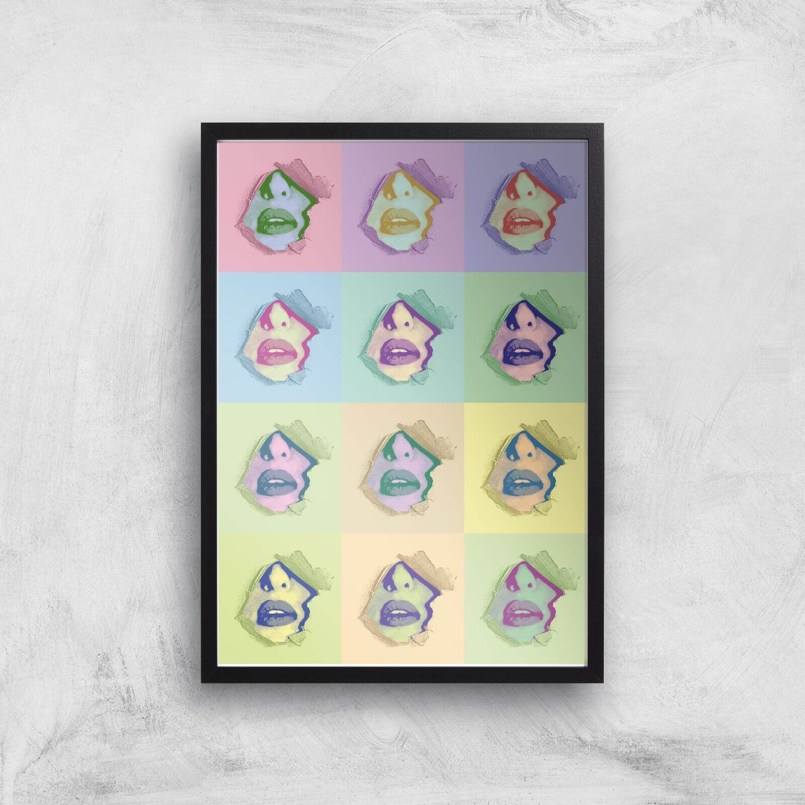 Multi Colour Sexy Lips Break Through Giclée Art Print - A3 - Black Frame