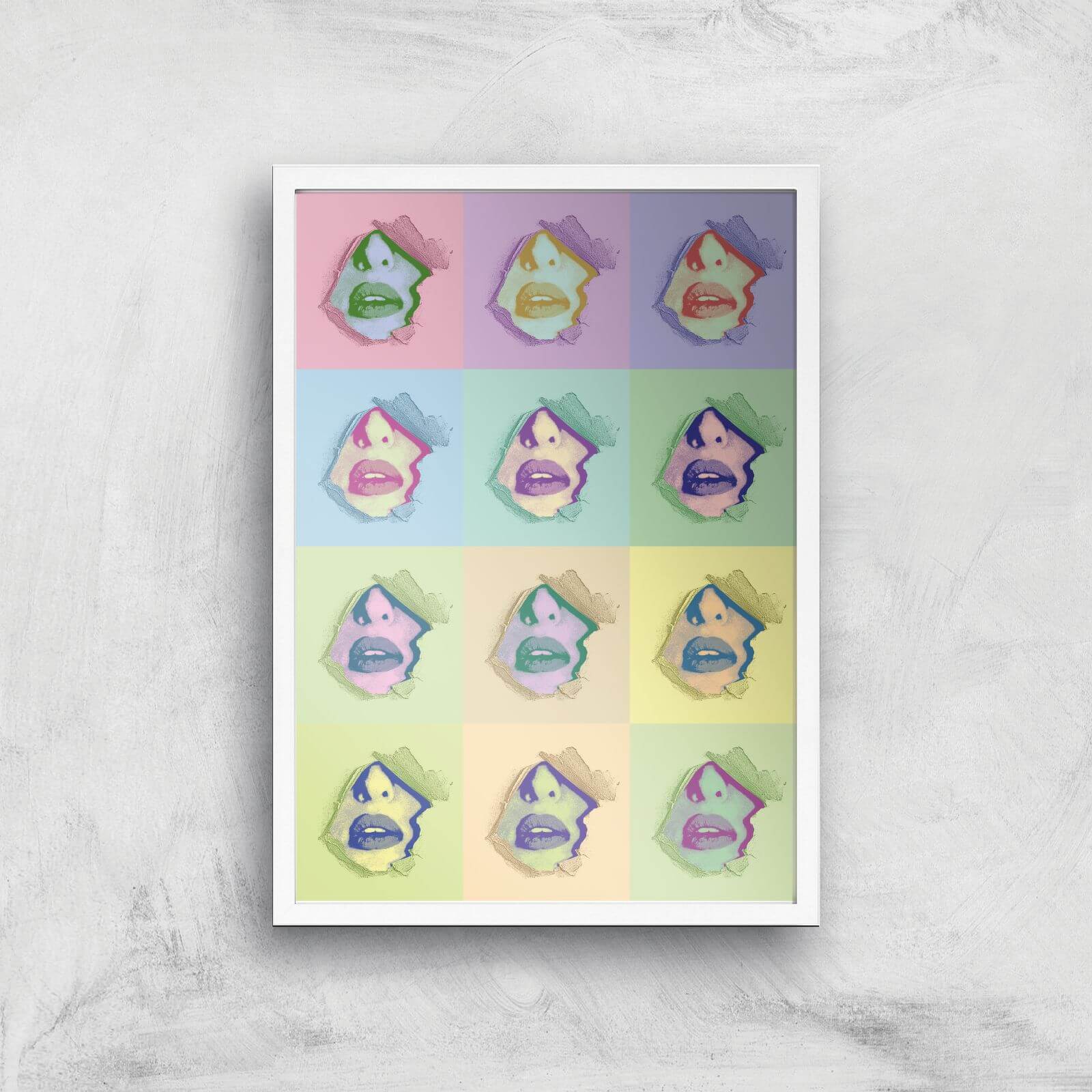 Multi Colour Sexy Lips Break Through Giclée Art Print - A2 - White Frame