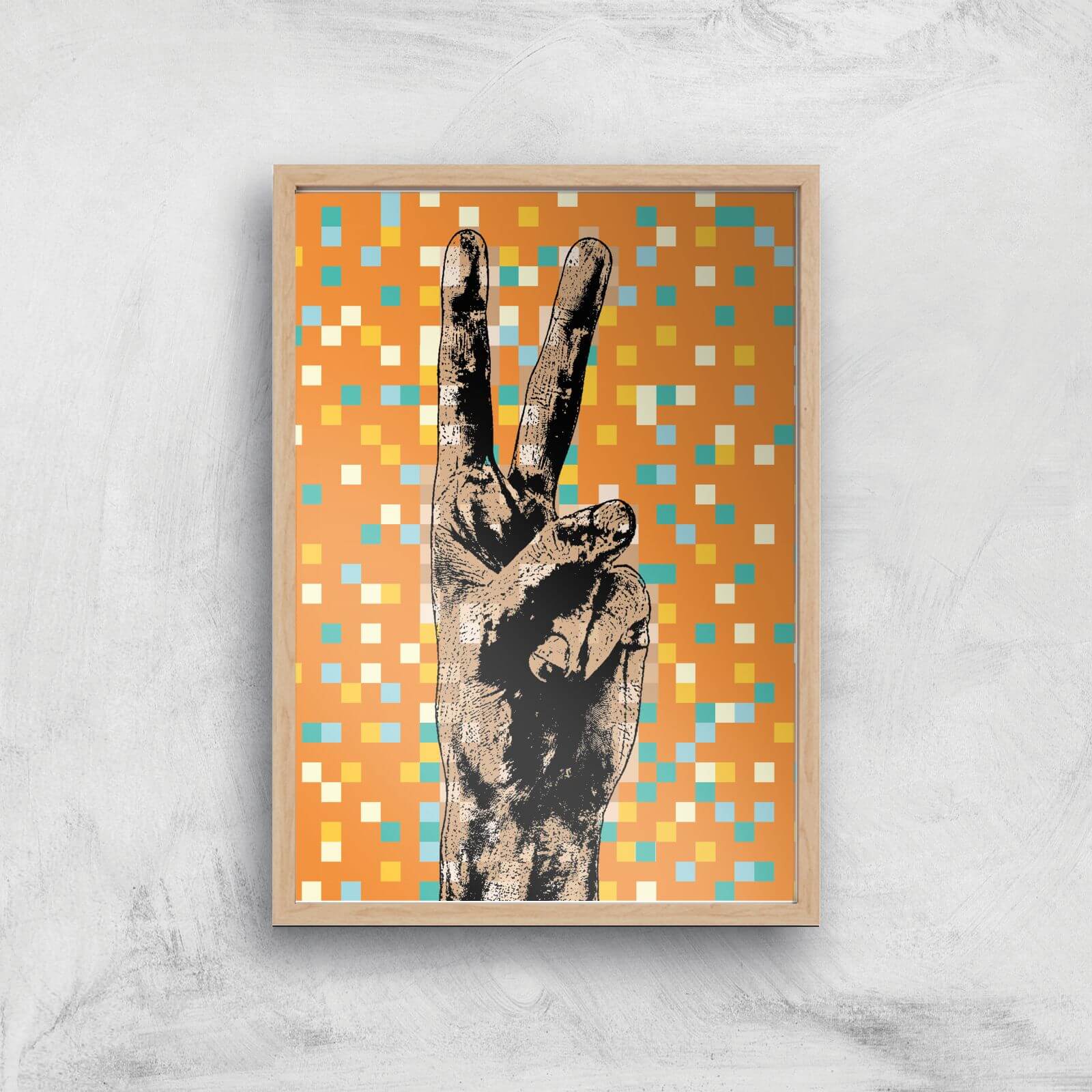 Pop Pixel Peace Sign Giclée Art Print - A4 - Wooden Frame