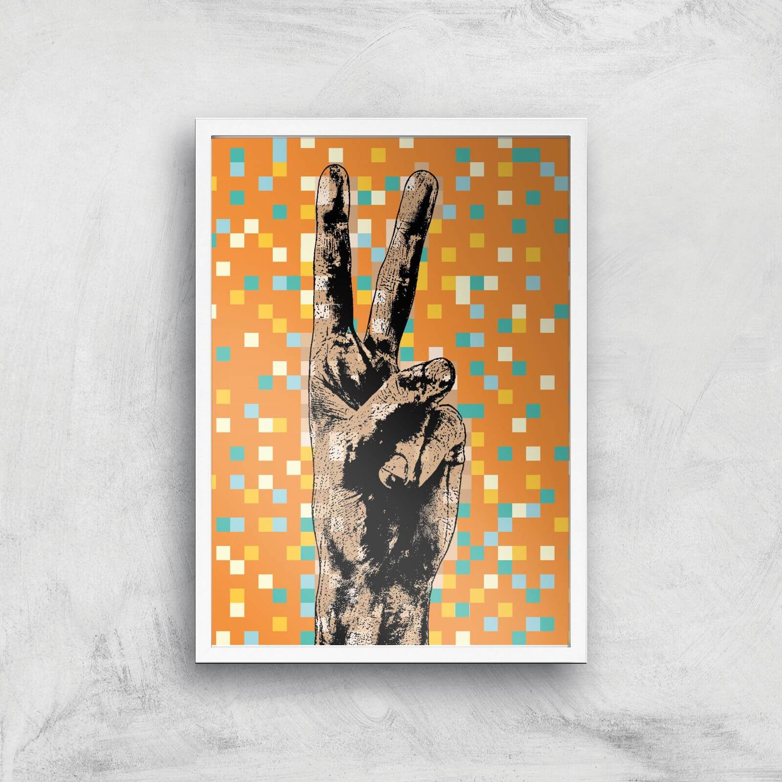 Pop Pixel Peace Sign Giclée Art Print - A2 - White Frame