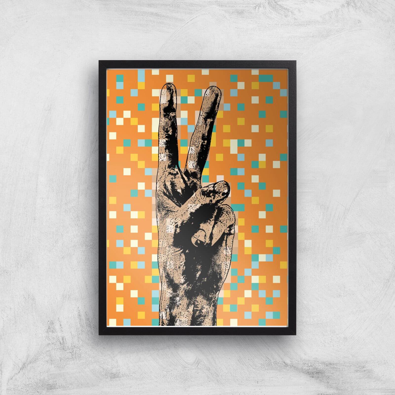 Pop Pixel Peace Sign Giclée Art Print - A2 - Black Frame