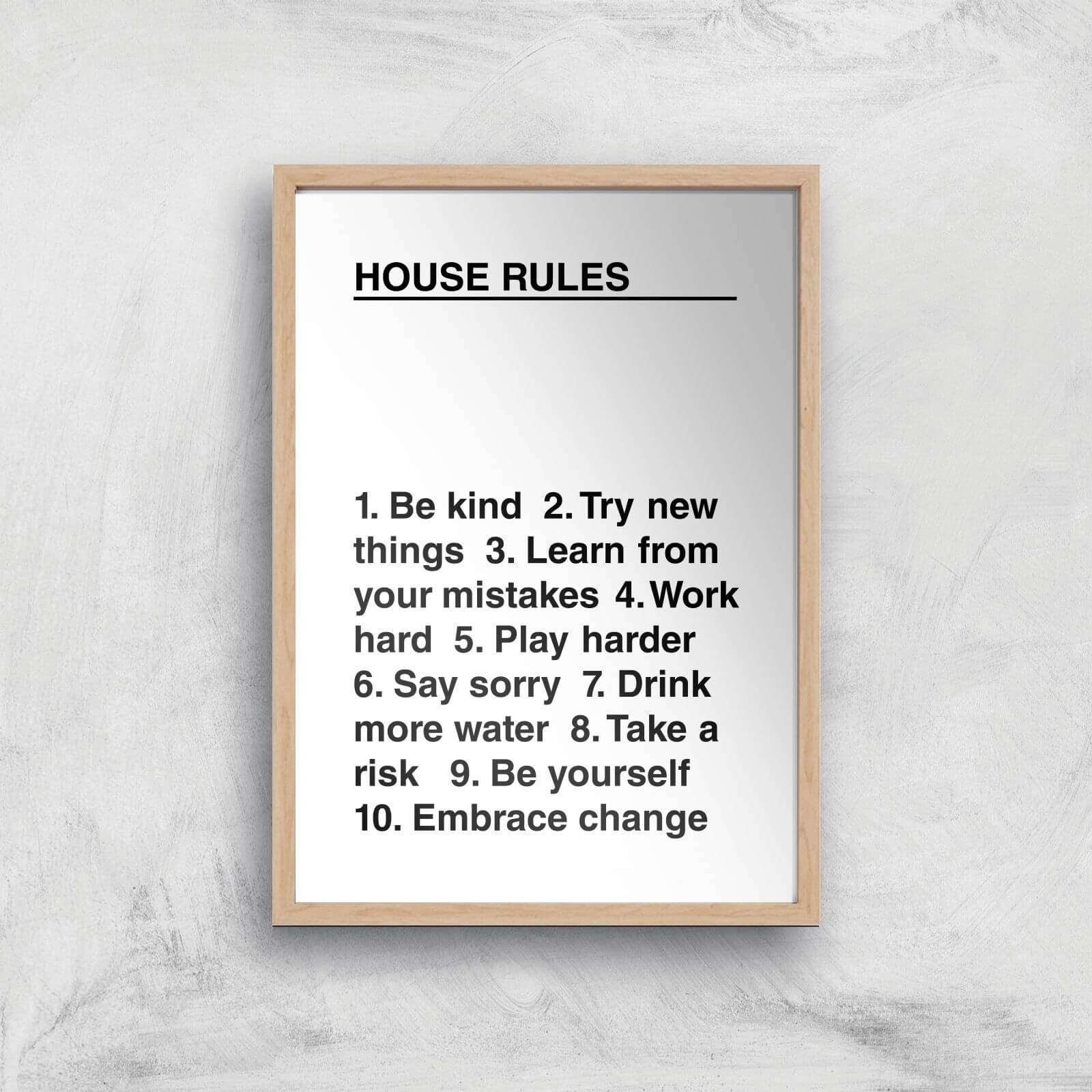 House Rules Giclée Art Print - A4 - Wooden Frame