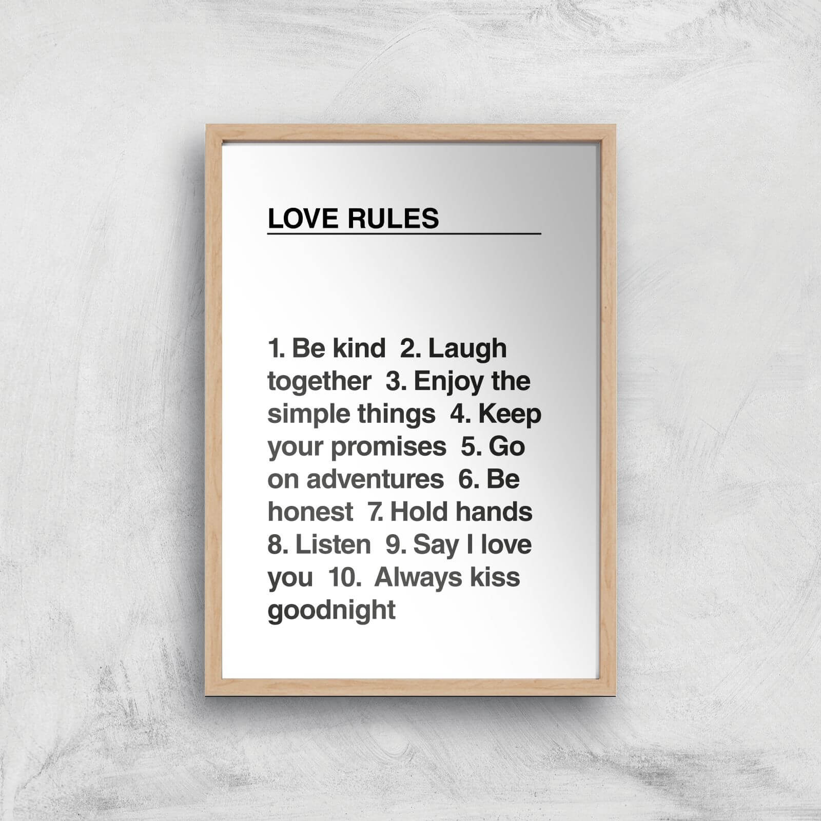 Love Rules Giclée Art Print - A2 - Wooden Frame
