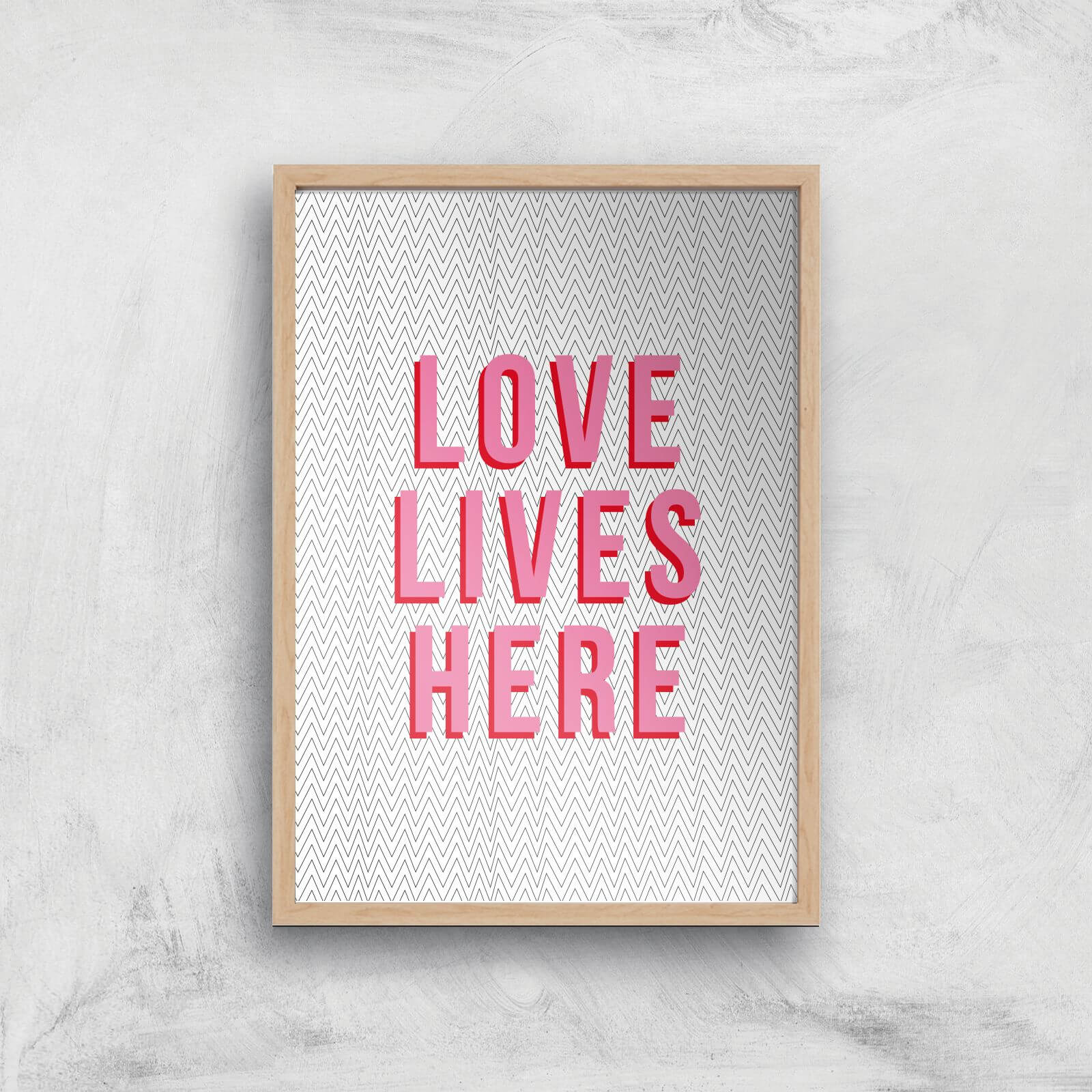 Love Lives Here Giclée Art Print - A3 - Wooden Frame