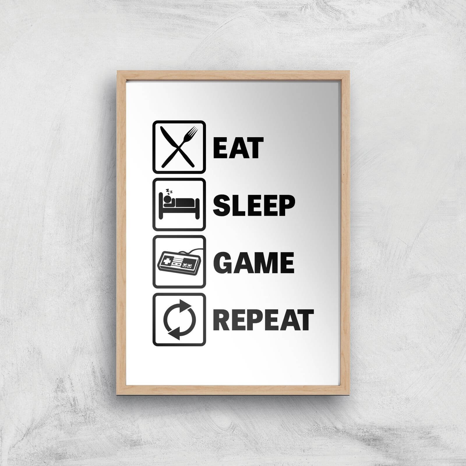 Eat Sleep Game Repeat Art Print - A4 - Wood Frame