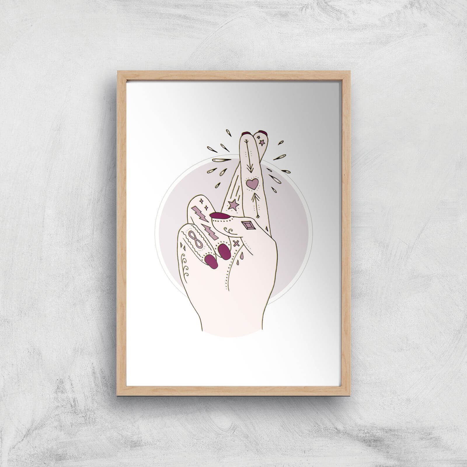 Fingers Crossed Art Print - A4 - Wood Frame