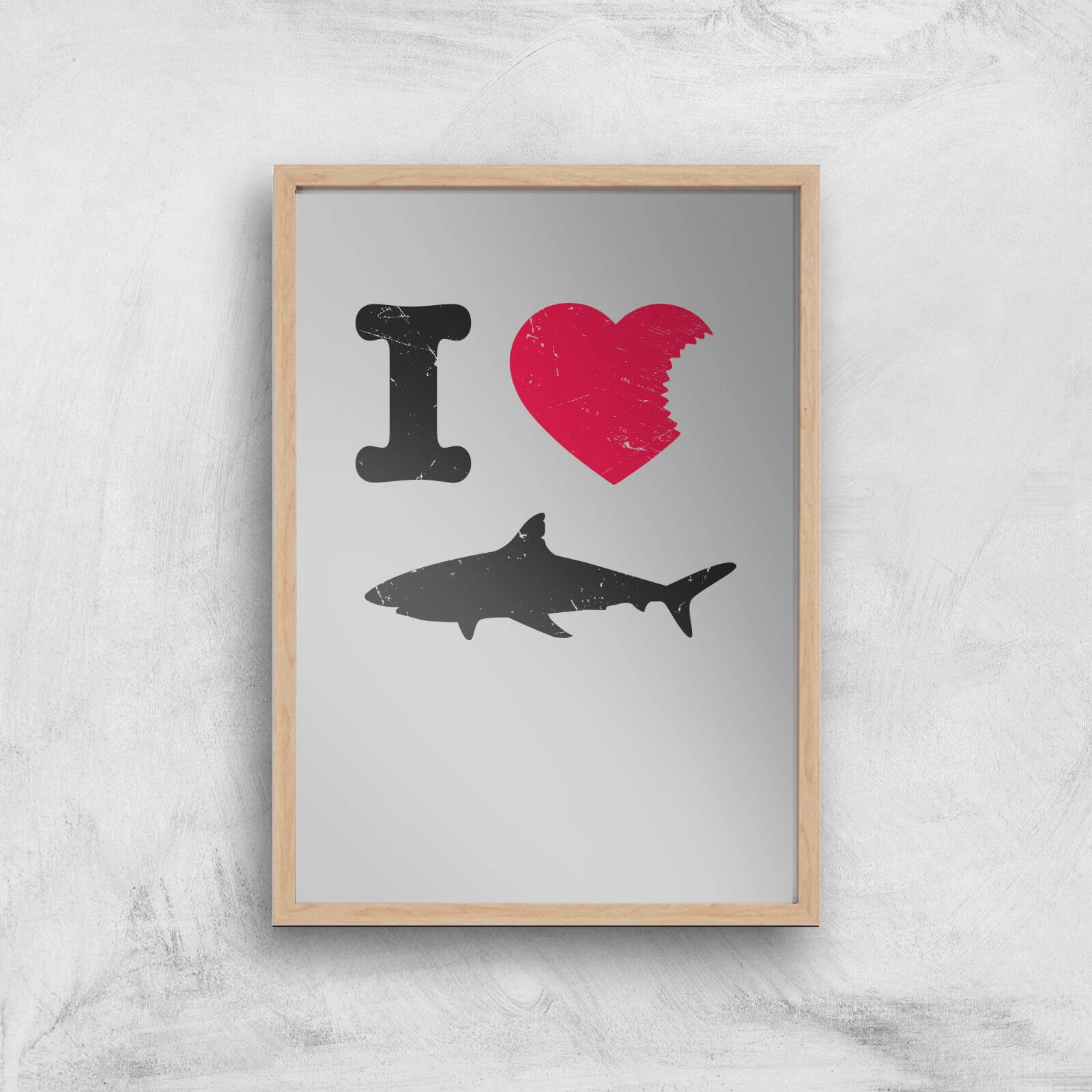 I Love Sharks Art Print - A4 - Wood Frame