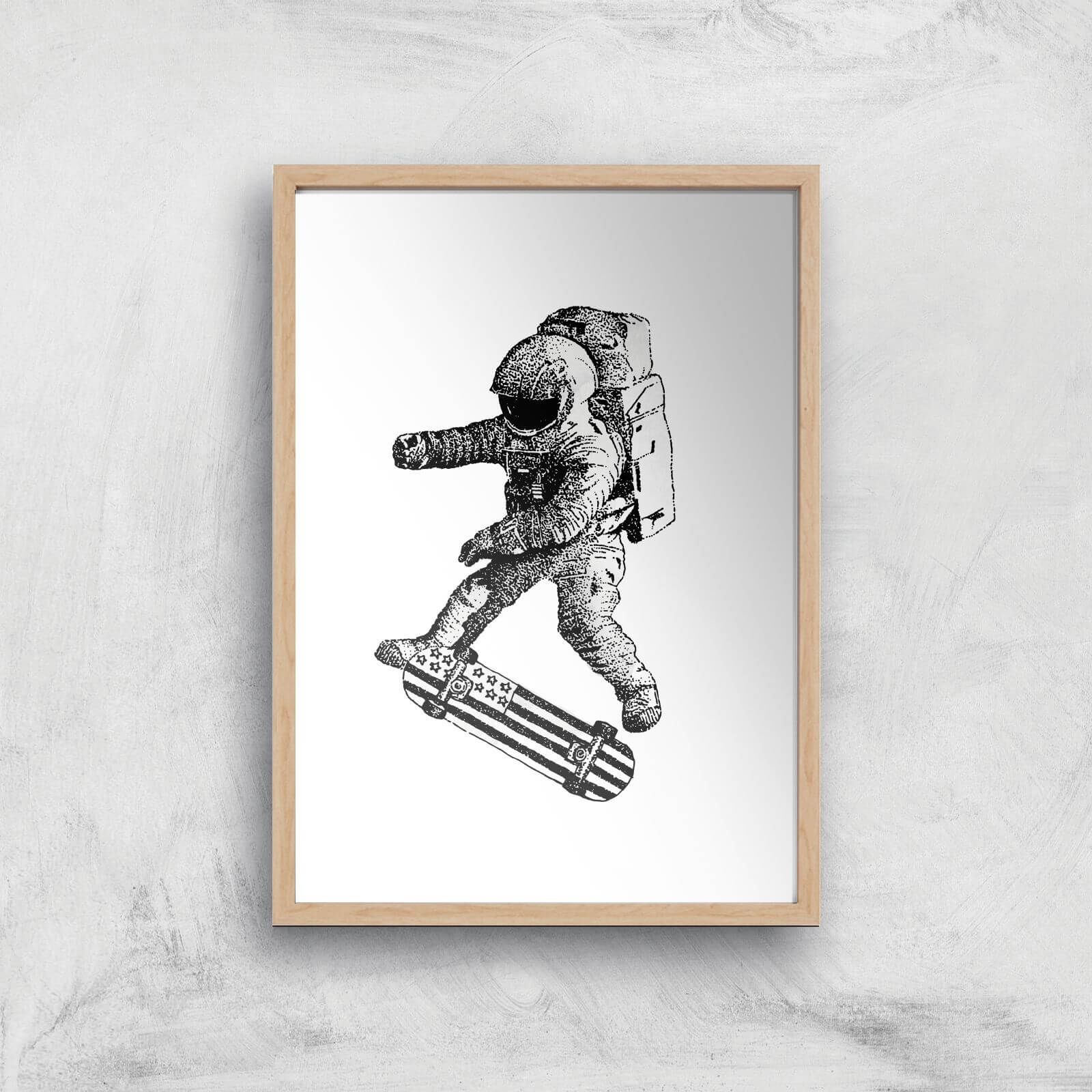 Kickflip In Space Art Print - A4 - Wood Frame