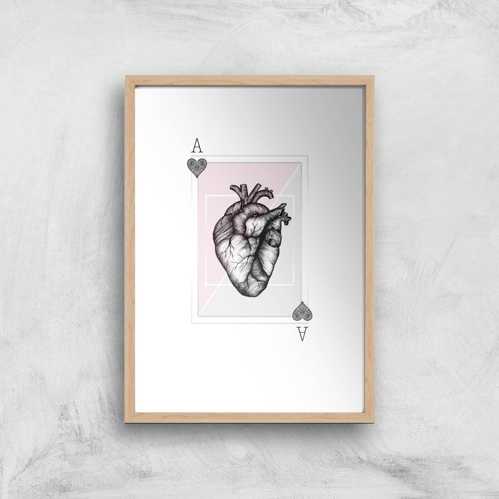 Ace Of Hearts Art Print - A4 - Wood Frame