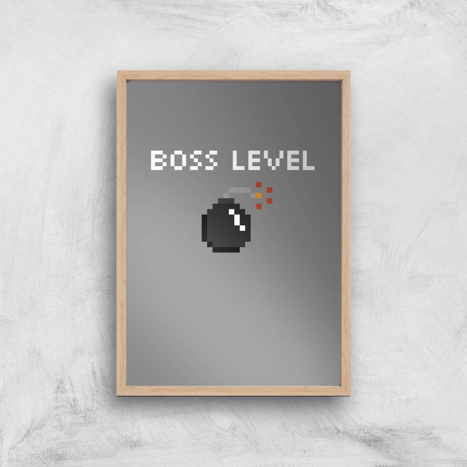 Boss Level Gaming Art Print - A4 - Wood Frame