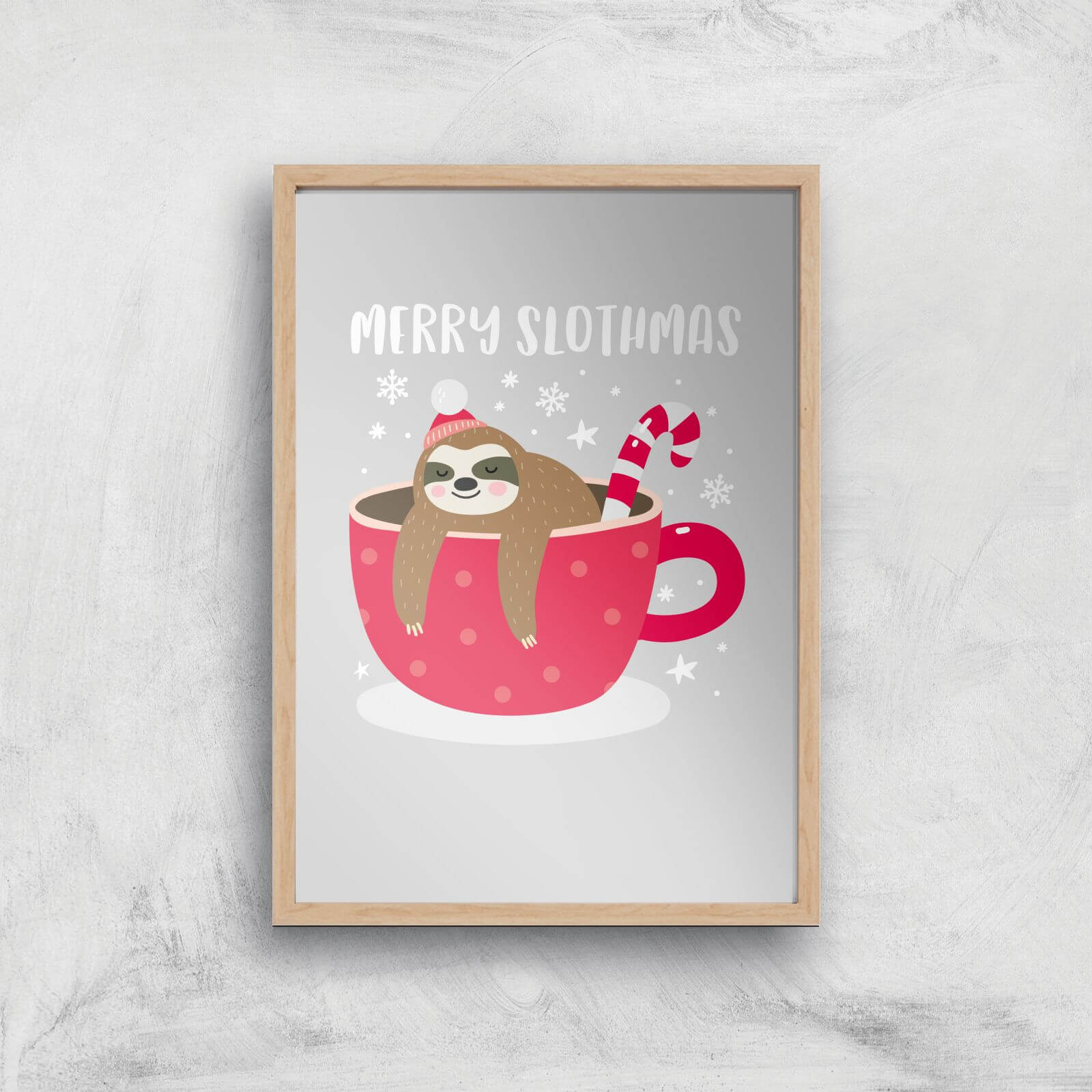 Merry Slothmas Art Print - A4 - Wood Frame