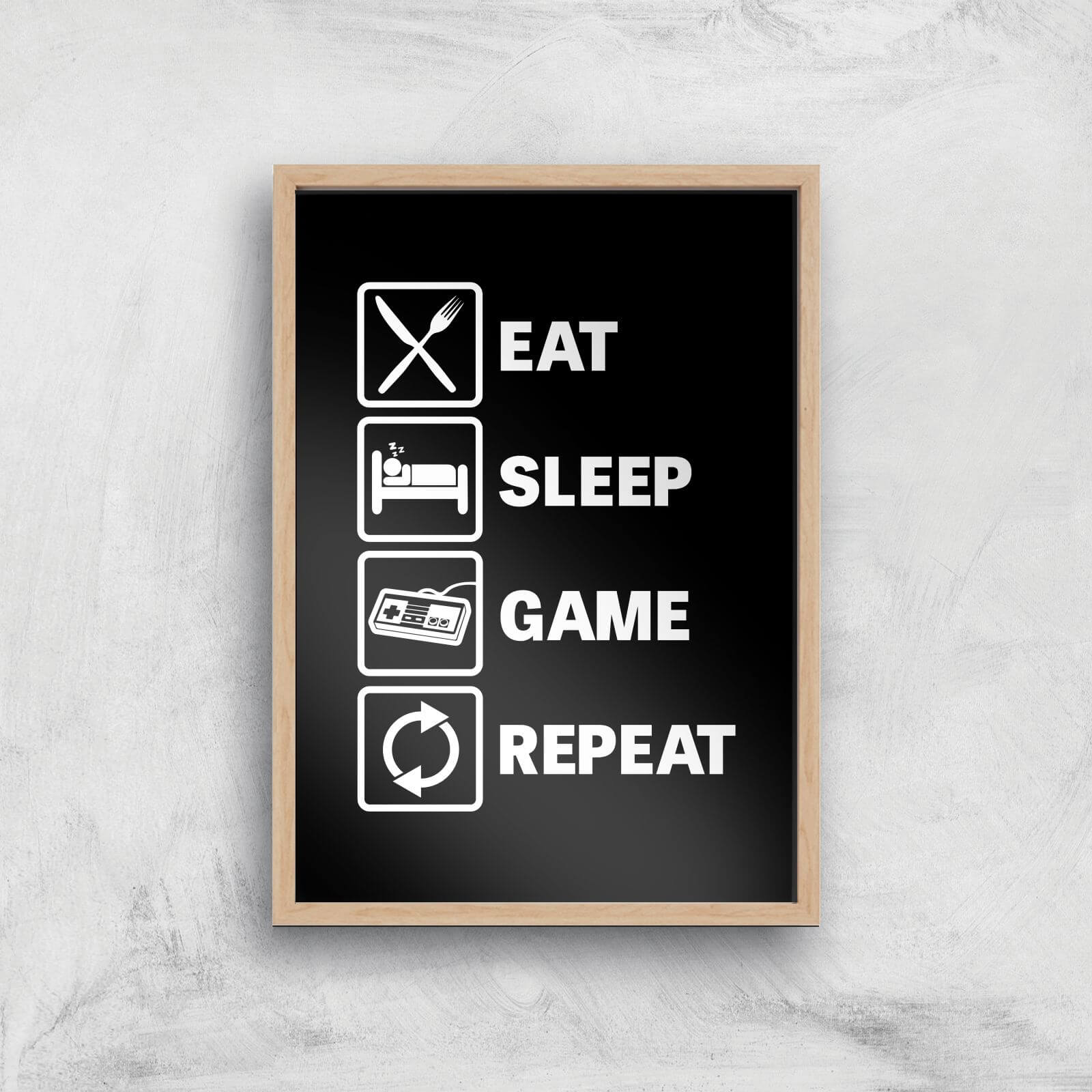 Eat Sleep Game Repeat Art Print - A4 - Wood Frame