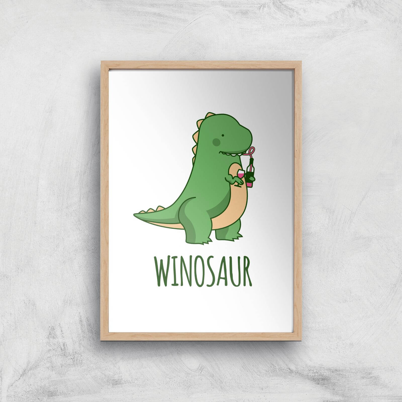 Winosaur Art Print - A4 - Wood Frame
