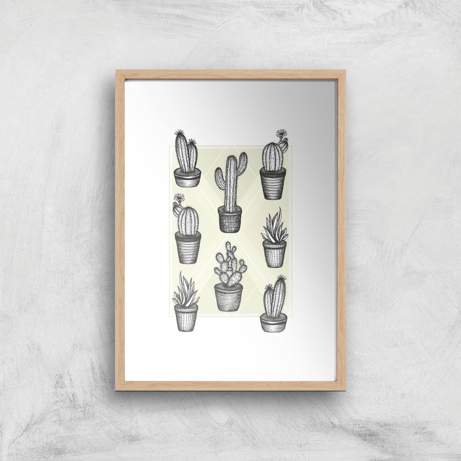 Prickly Friends Art Print - A4 - Wood Frame