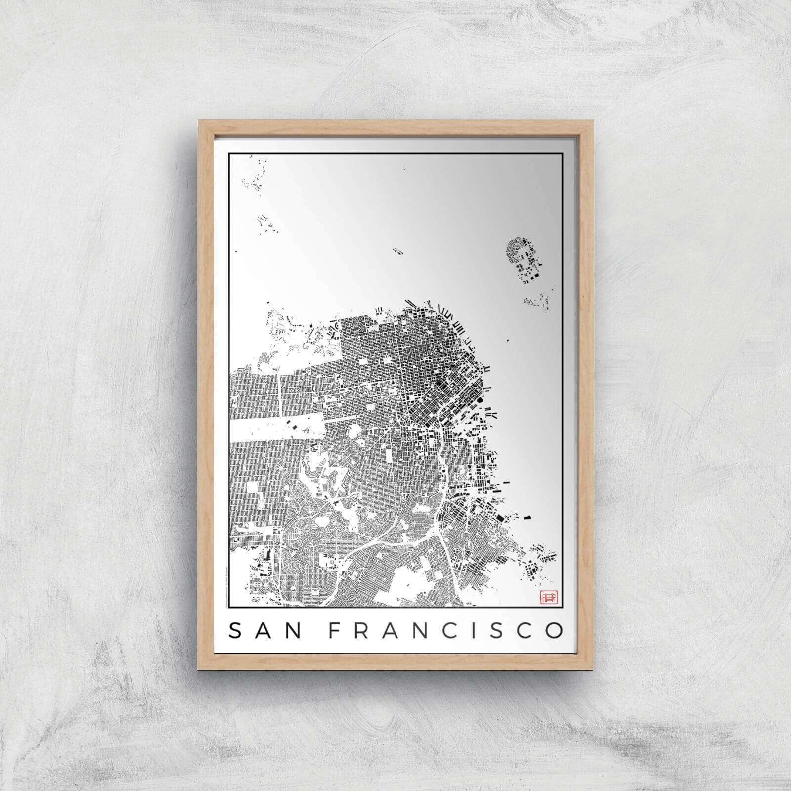 City Art Black and White San Francisco Map Art Print - A4 - Wood Frame