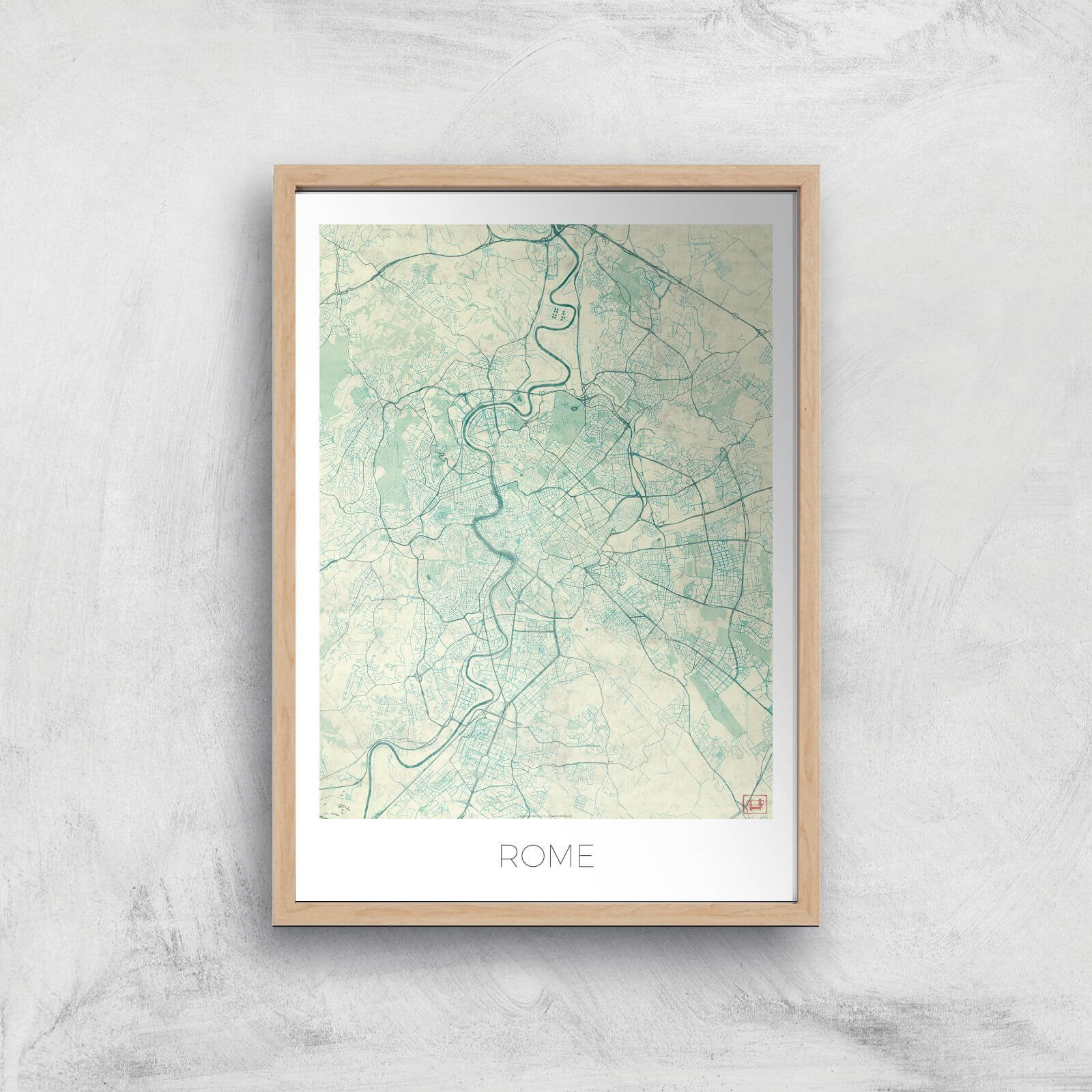 City Art Coloured Rome Map Art Print - A4 - Wood Frame