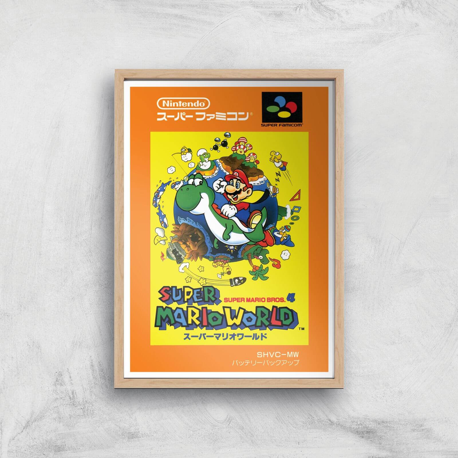 Nintendo Super Mario World Retro Cover Art Print - A4 - Wood Frame