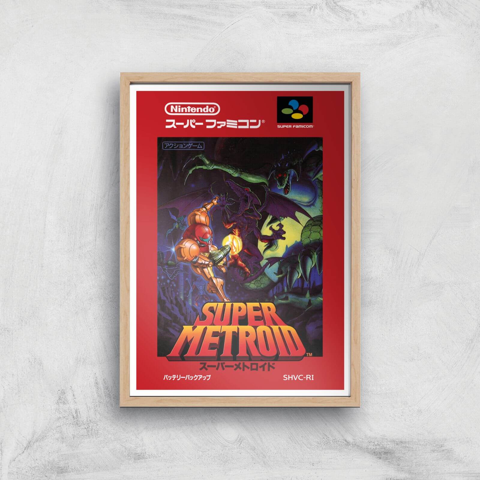 Nintendo Retro Super Metroid Cover Art Print - A4 - Wood Frame