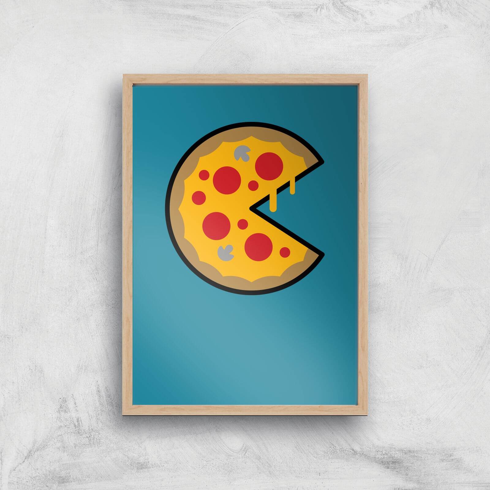 PIzza Art Print - A4 - Wood Frame
