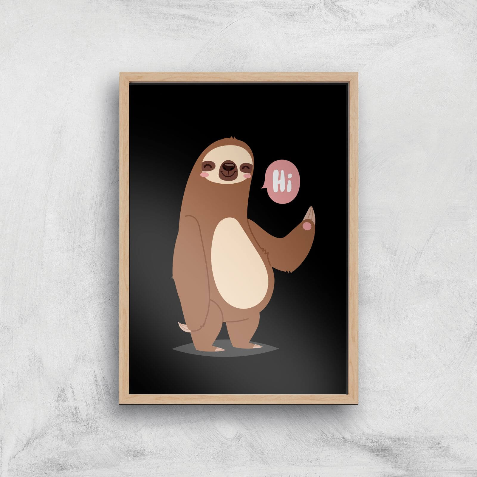 Sloth Hi Art Print - A4 - Wood Frame