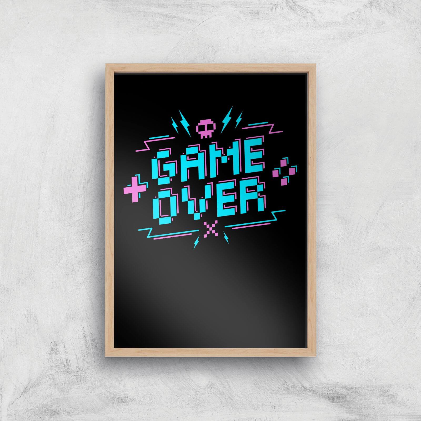 Game Over Gaming Art Print - A4 - Wood Frame
