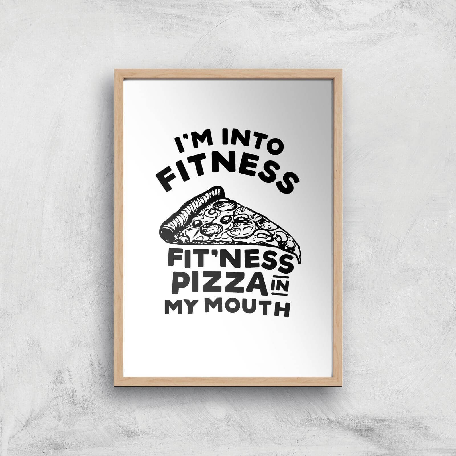 Fitness Pizza Art Print - A4 - Wood Frame