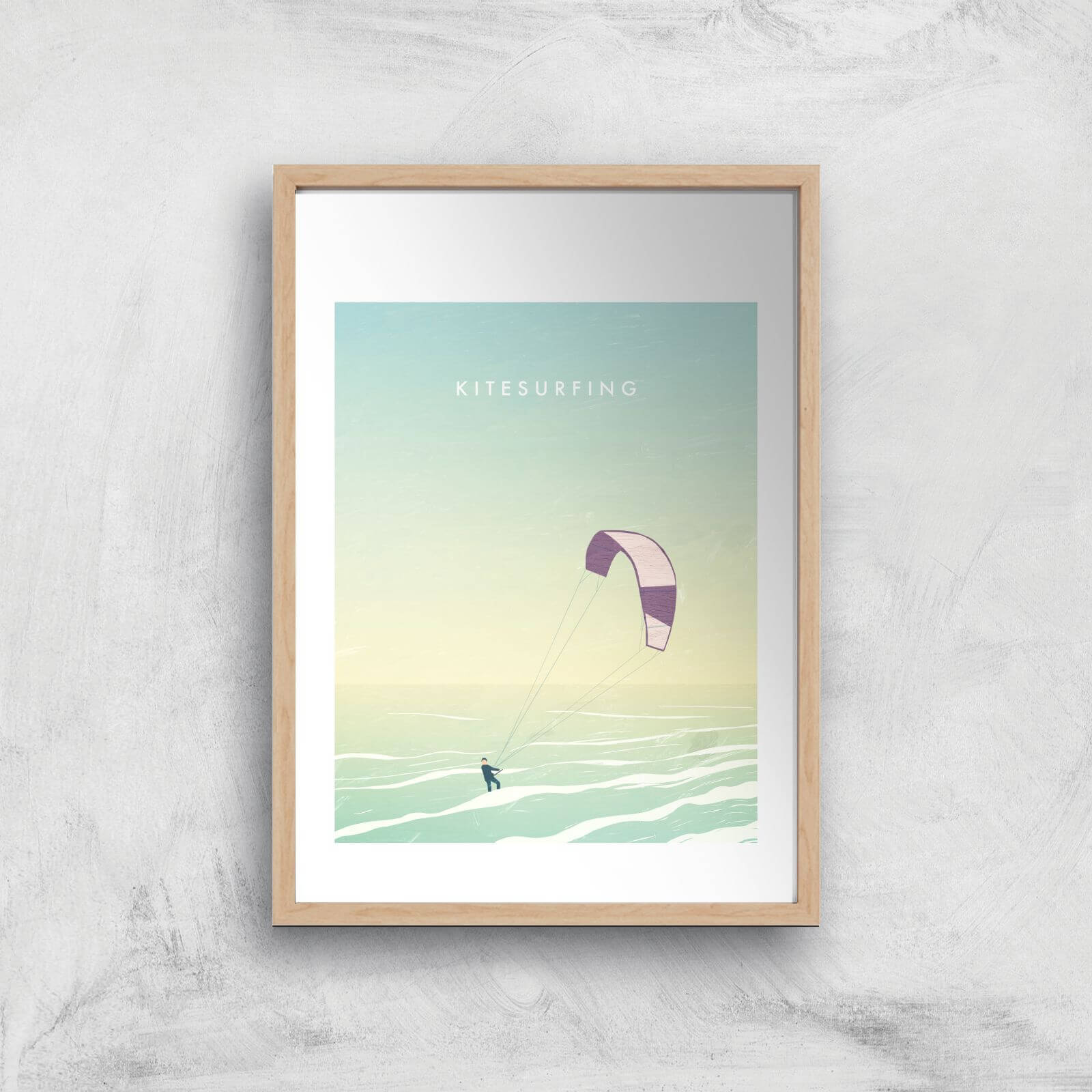 Kitesurfing Art Print - A4 - Wood Frame