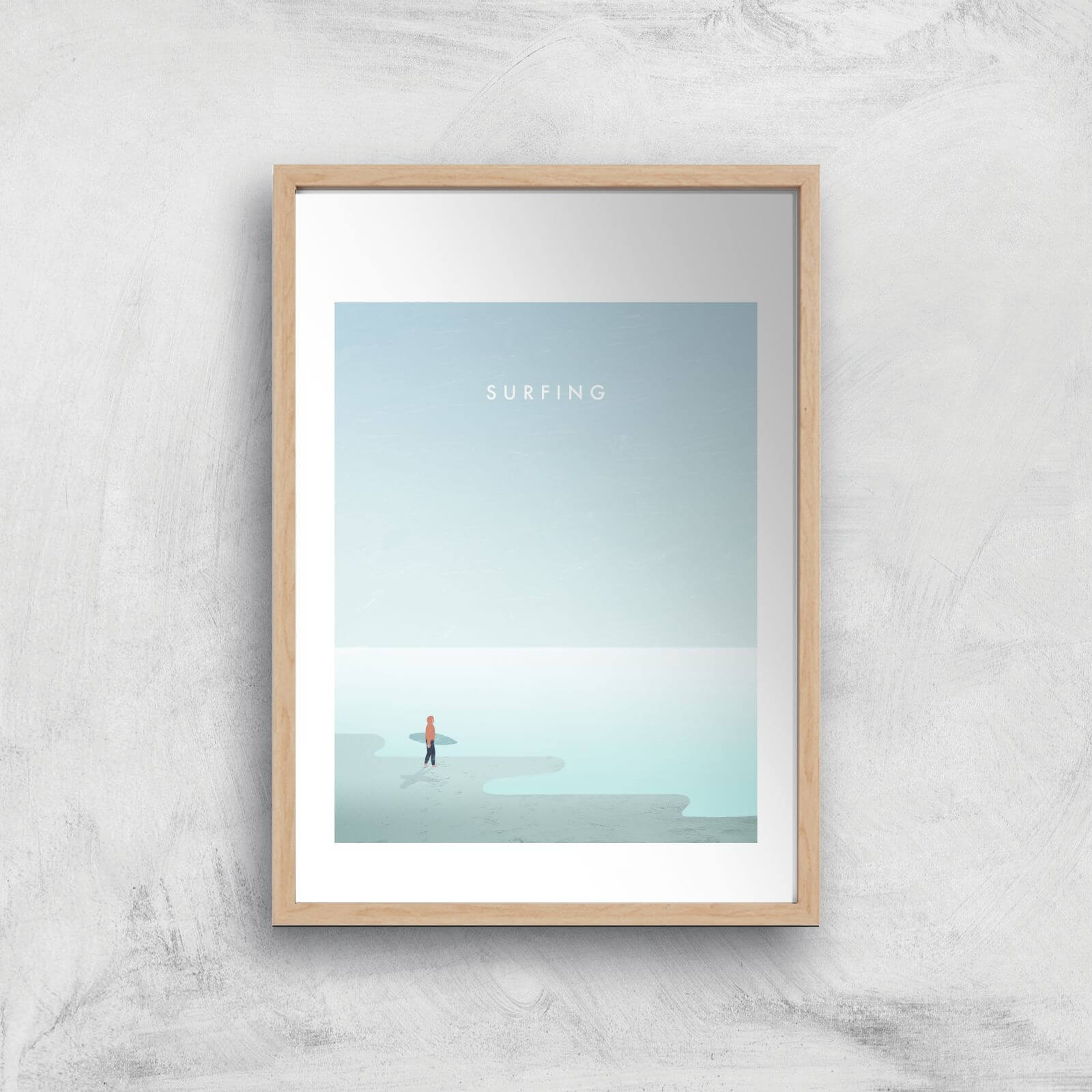 Surfing Art Print - A4 - Wood Frame